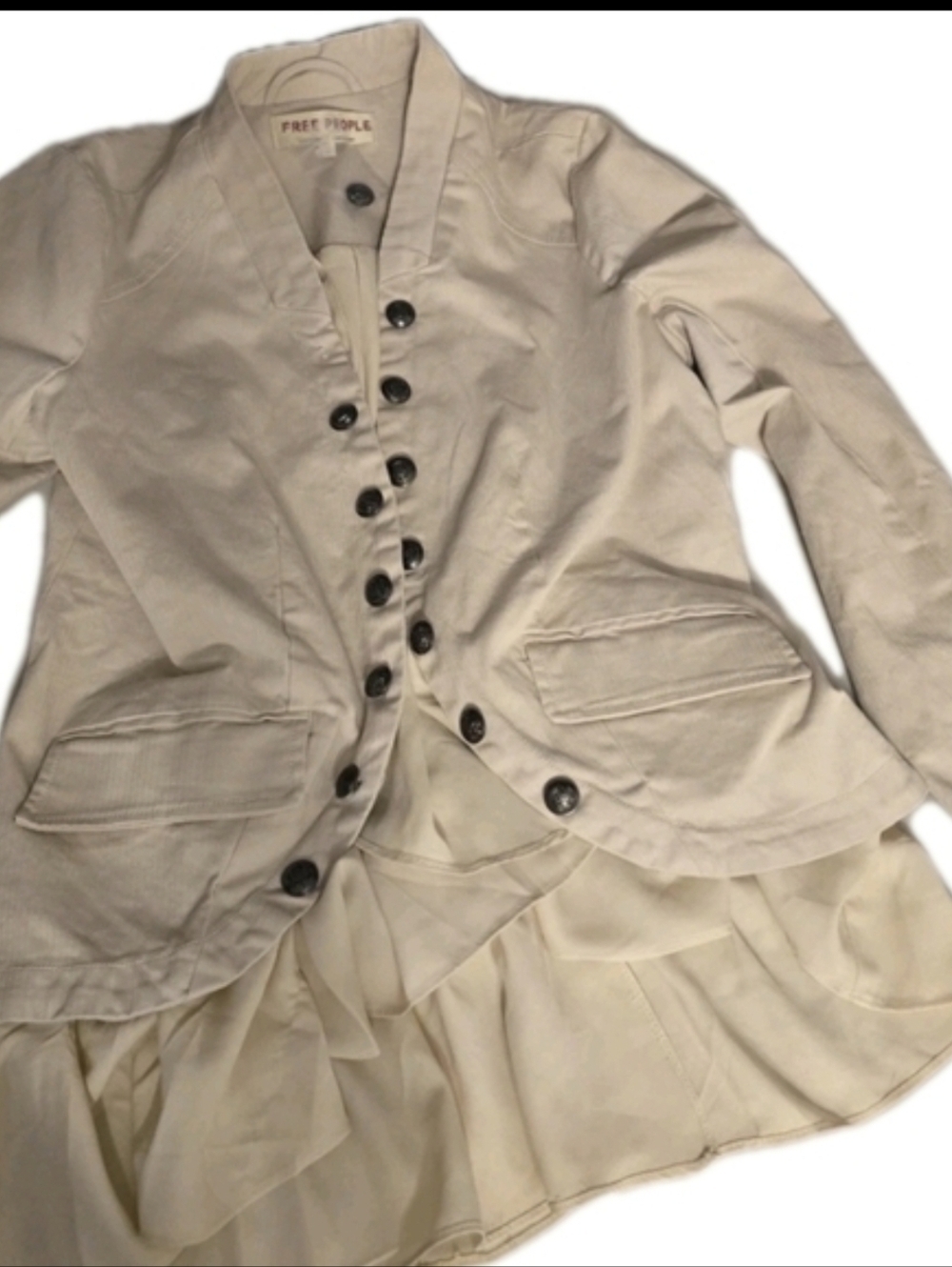 NWT Free People Jacket Womens Small Beige Button Front Peplum BOHO Cream Colored